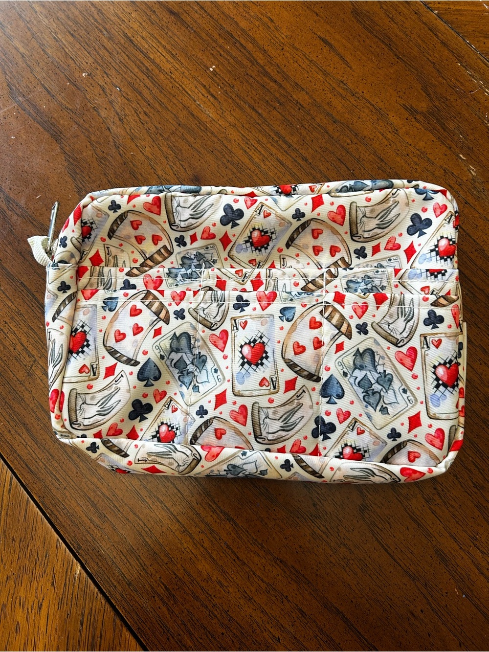Playing Card Print Zip Pouch - Cream, Red, Black